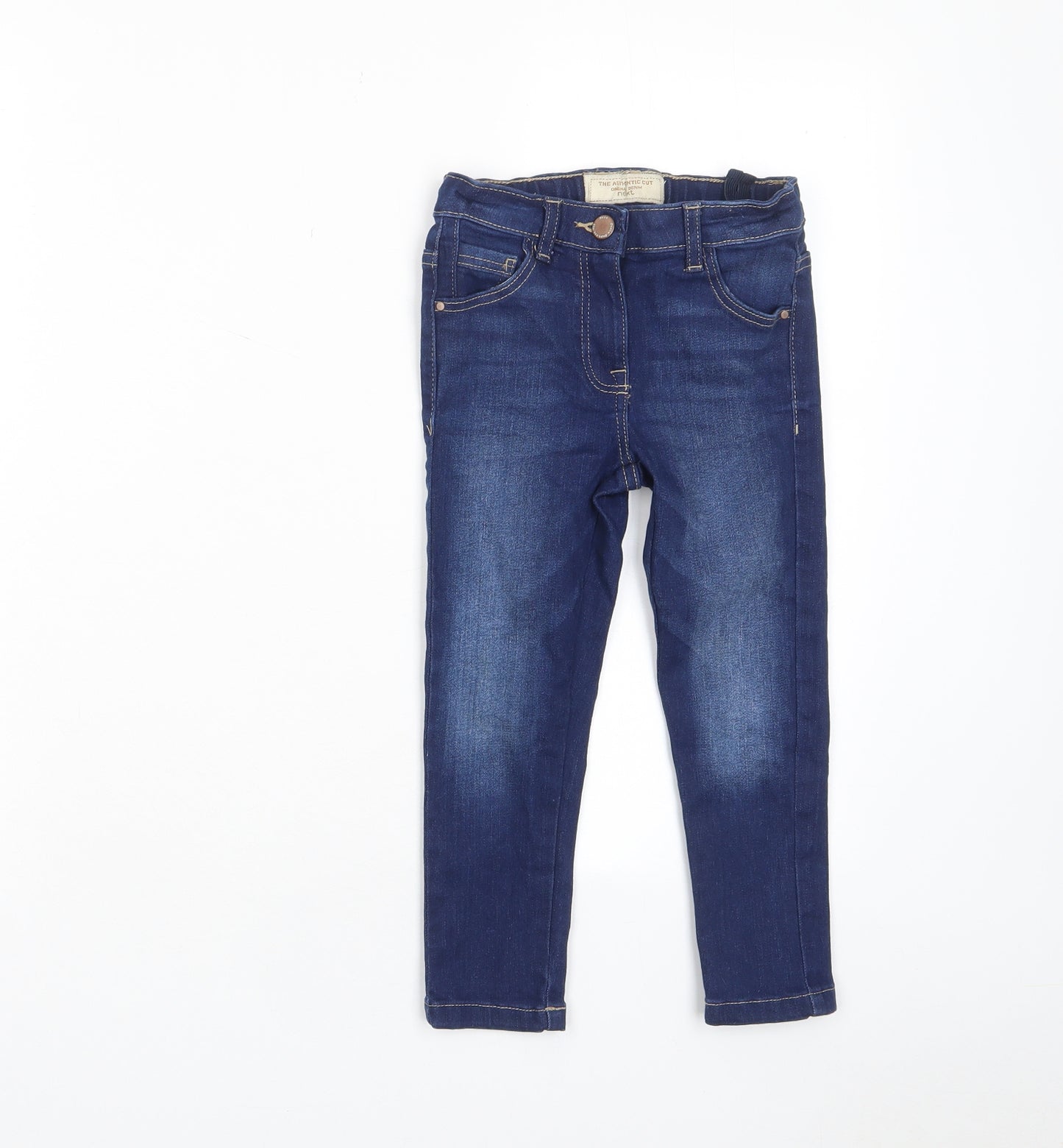 NEXT Boys Blue Cotton Skinny Jeans Size 4 Years Regular Zip - Pockets, Adjustable Waist