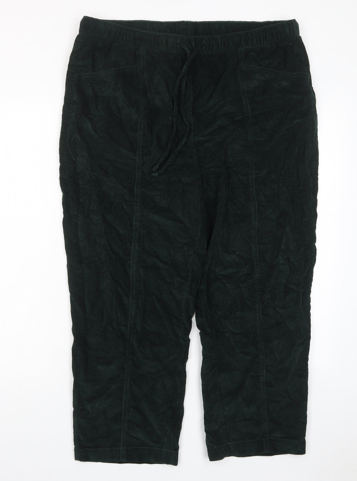 EWM Womens Green Cotton Cropped Trousers Size 18 L24 in Regular Drawstring - Pockets