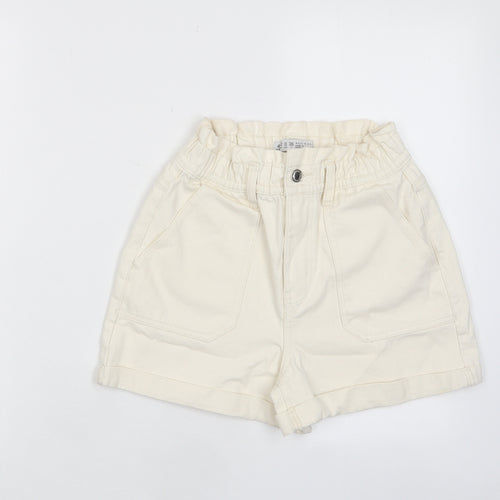 Denim & Co. Womens Beige Cotton Basic Shorts Size 4 L3 in Regular Zip - Pockets