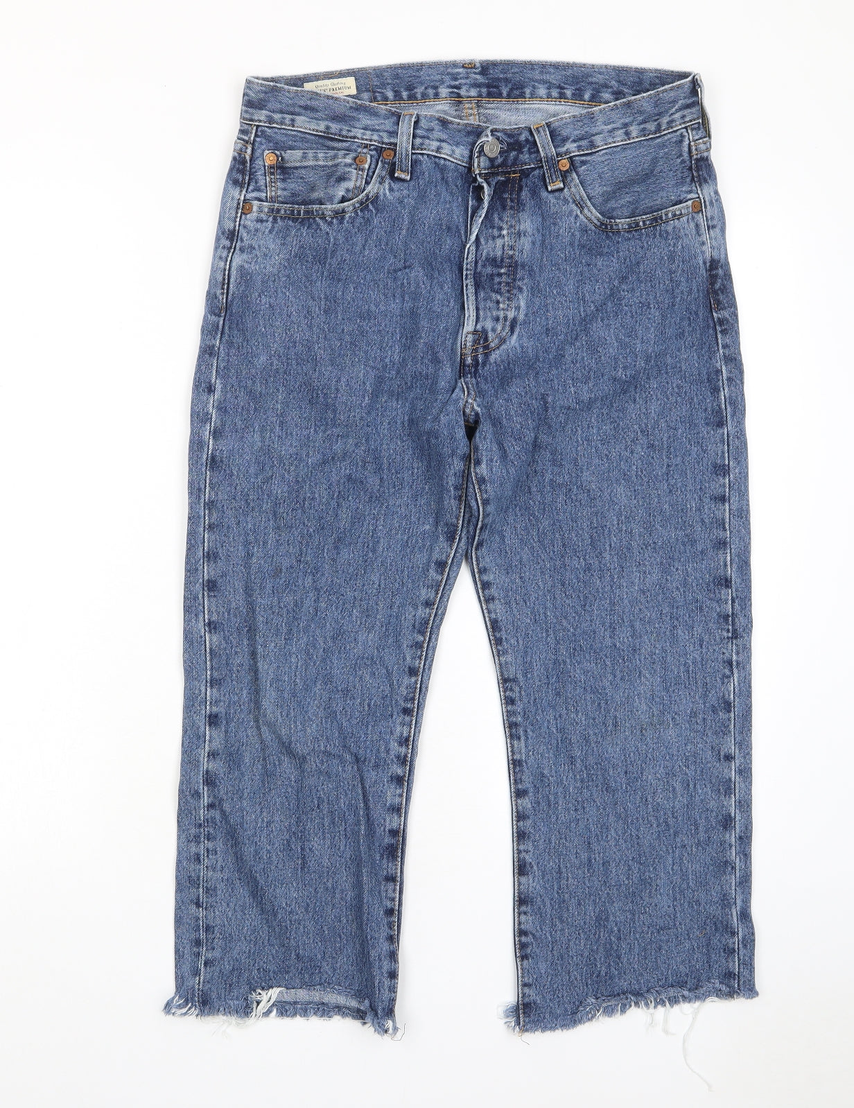 Levi's Womens Blue Cotton Straight Jeans Size 32 in L30 in Regular Button - Pockets Cut Out