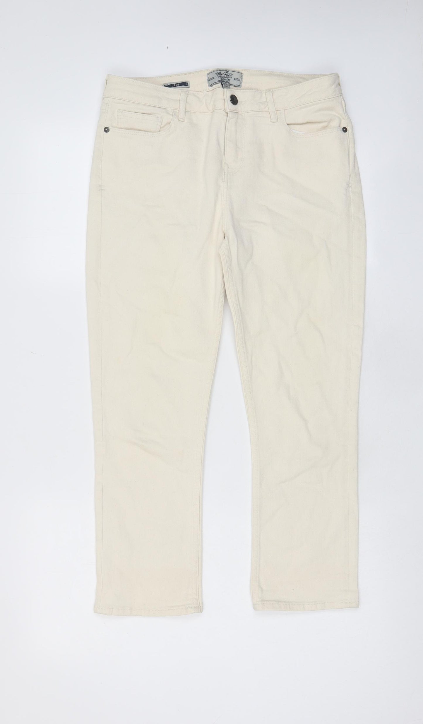 Fat Face Womens Beige Cotton Cropped Jeans Size 12 L23 in Regular Zip - Pockets
