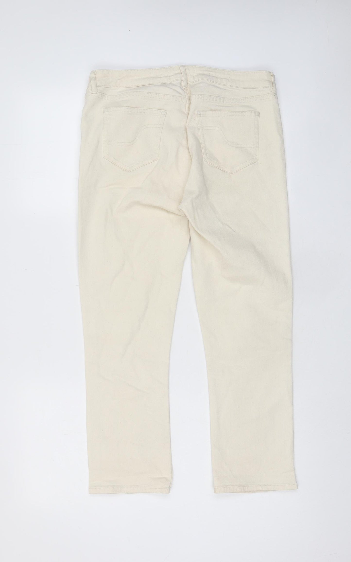 Fat Face Womens Beige Cotton Cropped Jeans Size 12 L23 in Regular Zip - Pockets