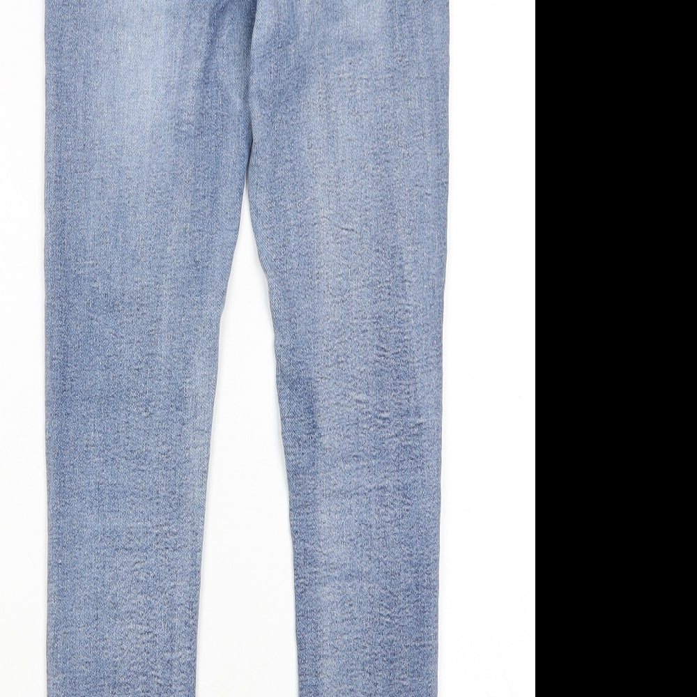 Denim Club Womens Blue Cotton Skinny Jeans Size 8 L26 in Regular Zip - Roses, Embroidered