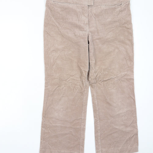 C.M.D Womens Beige Cotton Trousers Size 14 L25 in Regular Hook & Eye - Pockets