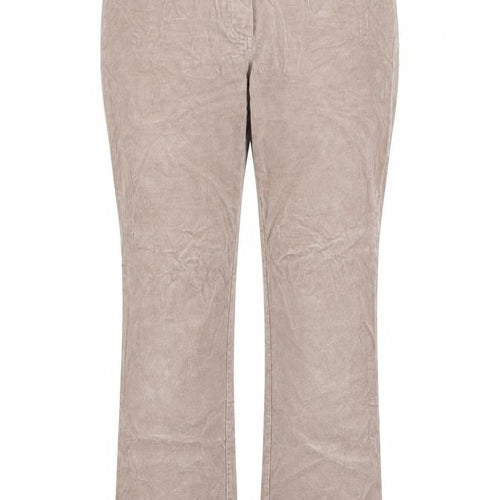 C.M.D Womens Beige Cotton Trousers Size 14 L25 in Regular Hook & Eye - Pockets