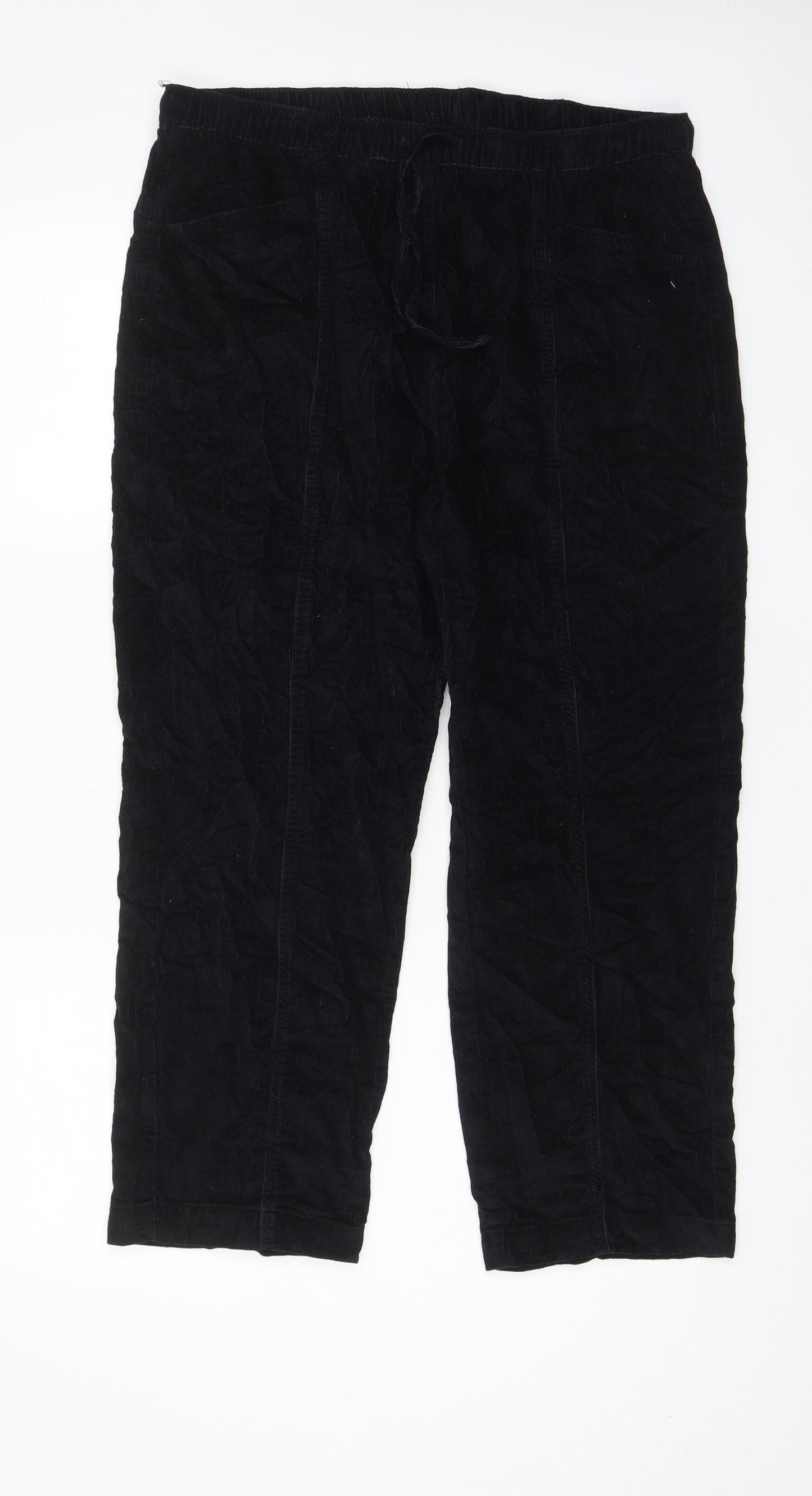 EWM Womens Blue Cotton Trousers Size 18 L26 in Regular Drawstring - Elasticated Waist
