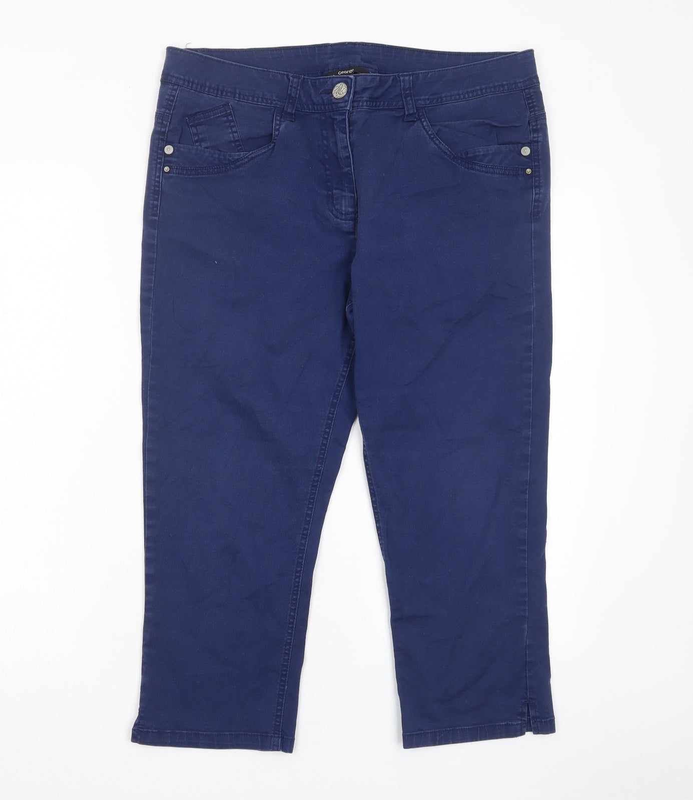 George Womens Blue Cotton Cropped Jeans Size 14 L22 in Regular Zip - Pockets