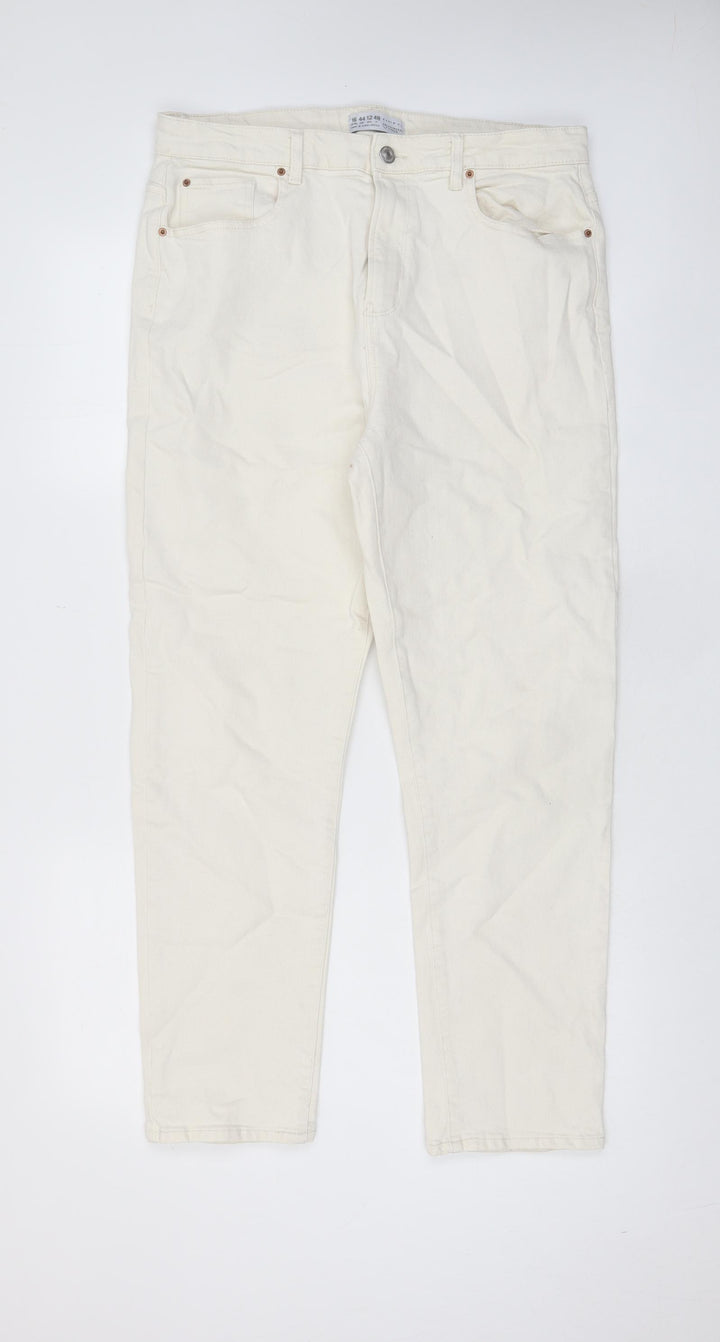 Denim & Co. Womens Ivory Cotton Straight Jeans Size 16 L29 in Regular Zip - Pockets