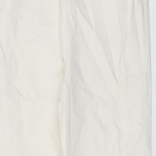 Denim & Co. Womens Ivory Cotton Straight Jeans Size 16 L29 in Regular Zip - Pockets