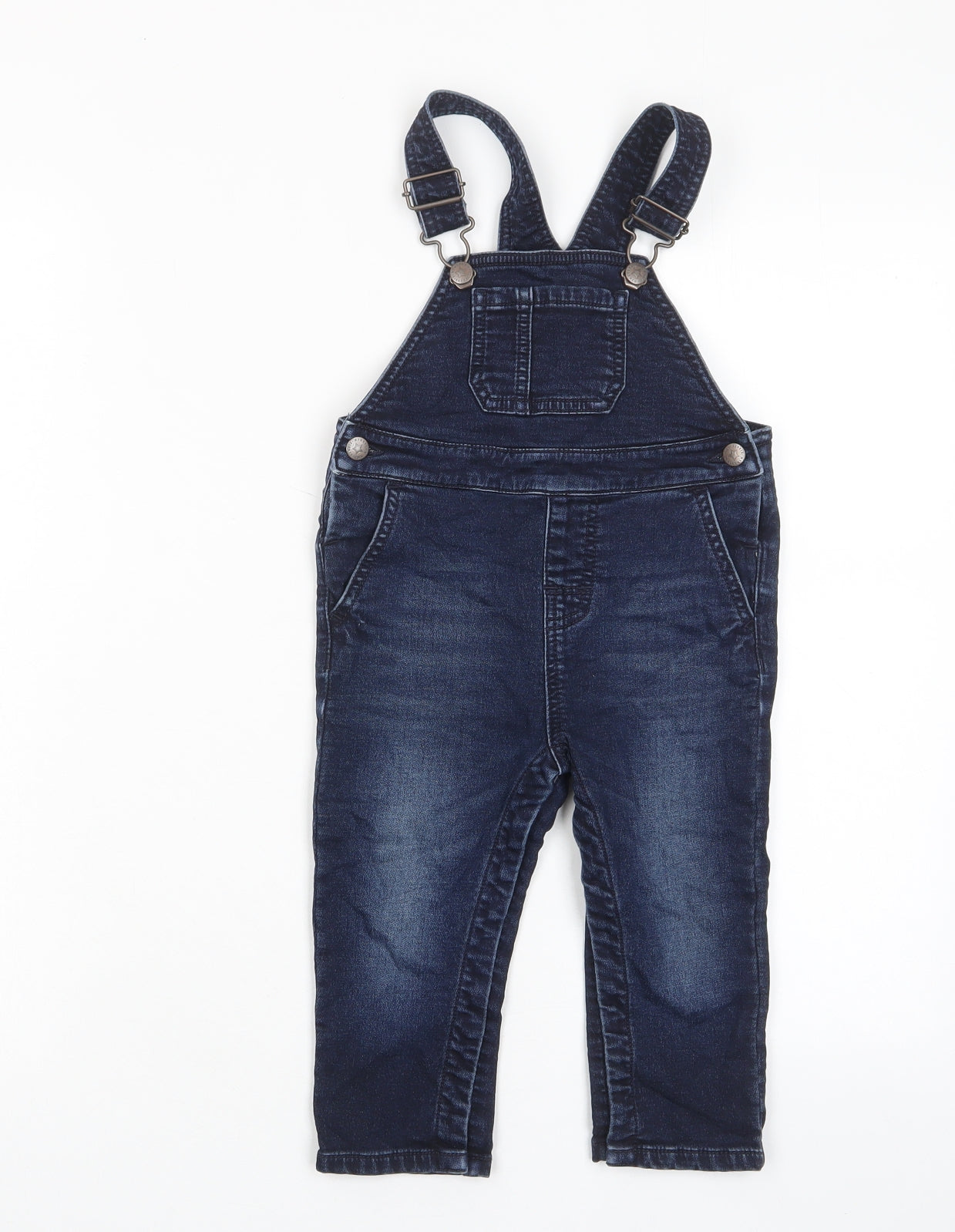 NEXT Baby Blue Cotton Dungaree One-Piece Size 18-24 Months Button - Pockets