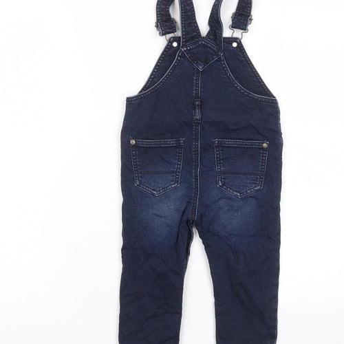 NEXT Baby Blue Cotton Dungaree One-Piece Size 18-24 Months Button - Pockets