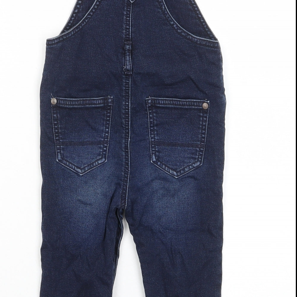 NEXT Baby Blue Cotton Dungaree One-Piece Size 18-24 Months Button - Pockets