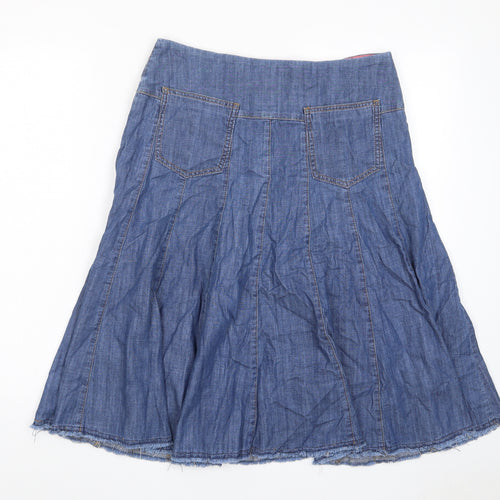 Per Una Womens Blue Cotton A-Line Skirt Size 10 Button - Pockets