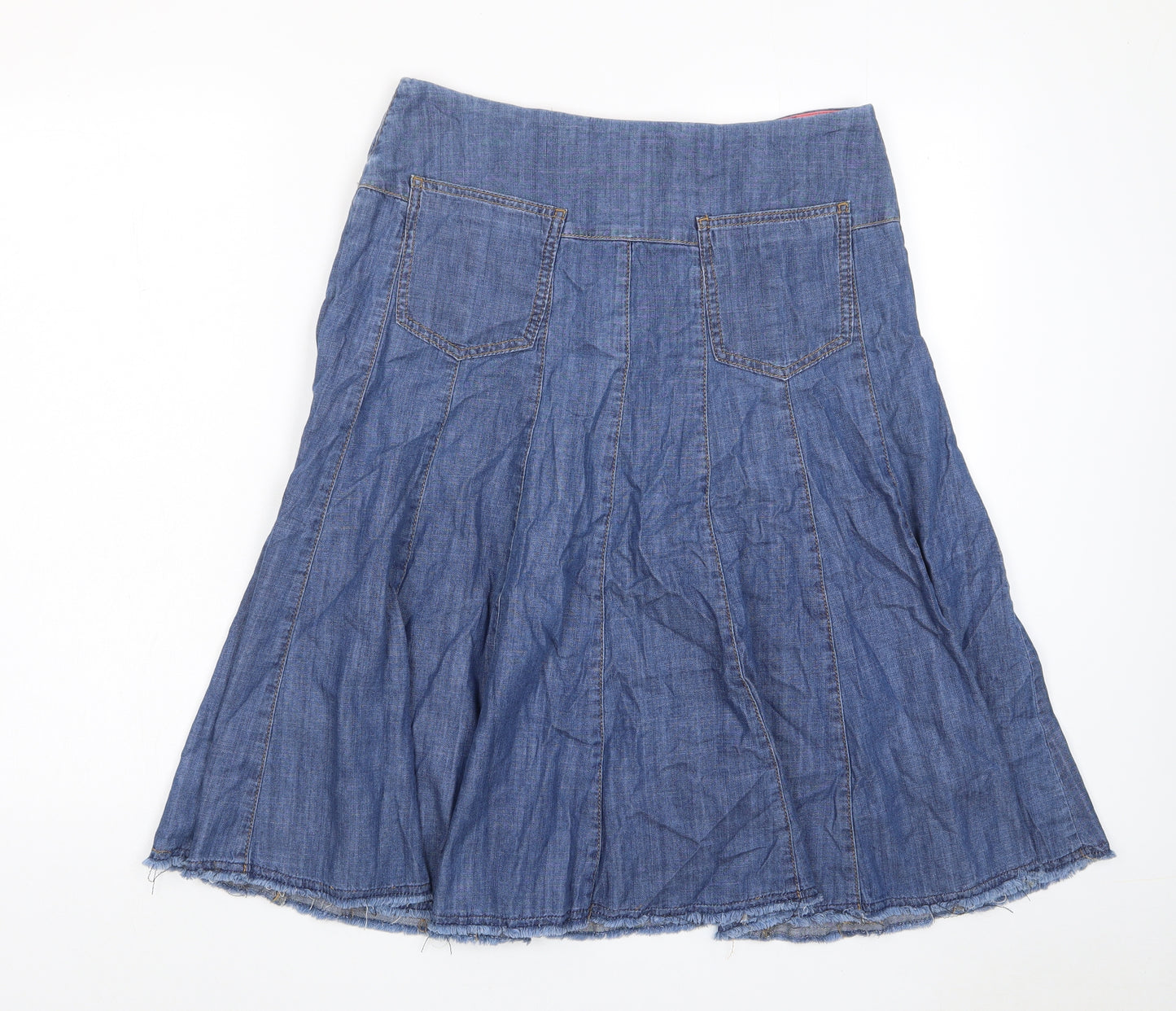 Per Una Womens Blue Cotton A-Line Skirt Size 10 Button - Pockets