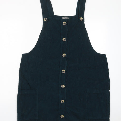 Papaya Womens Green Cotton Pinafore/Dungaree Dress Size 20 Square Neck Button - Pockets, Pinafore
