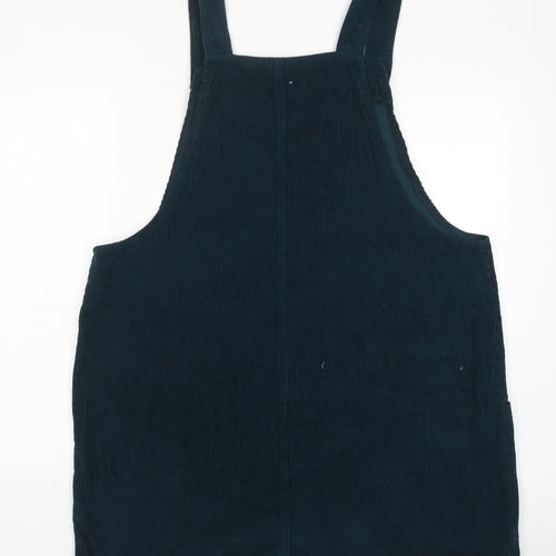 Papaya Womens Green Cotton Pinafore/Dungaree Dress Size 20 Square Neck Button - Pockets, Pinafore