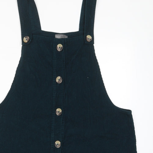 Papaya Womens Green Cotton Pinafore/Dungaree Dress Size 20 Square Neck Button - Pockets, Pinafore