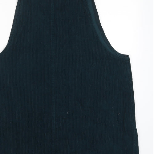 Papaya Womens Green Cotton Pinafore/Dungaree Dress Size 20 Square Neck Button - Pockets, Pinafore