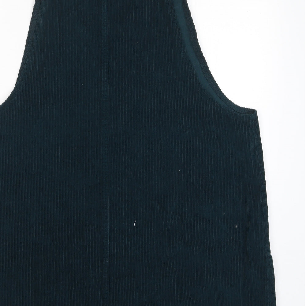Papaya Womens Green Cotton Pinafore/Dungaree Dress Size 20 Square Neck Button - Pockets, Pinafore