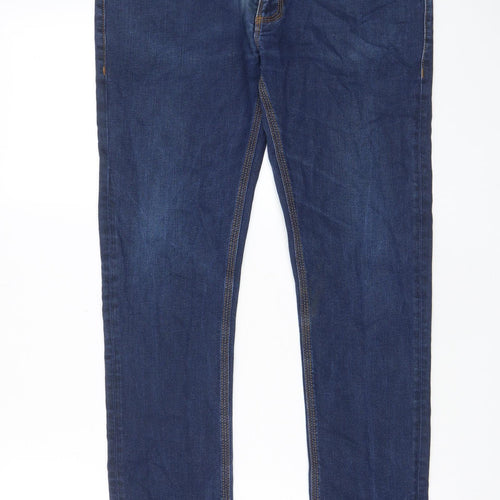 Zara Mens Blue Cotton Straight Jeans Size 32 in L30 in Regular Zip - Pockets