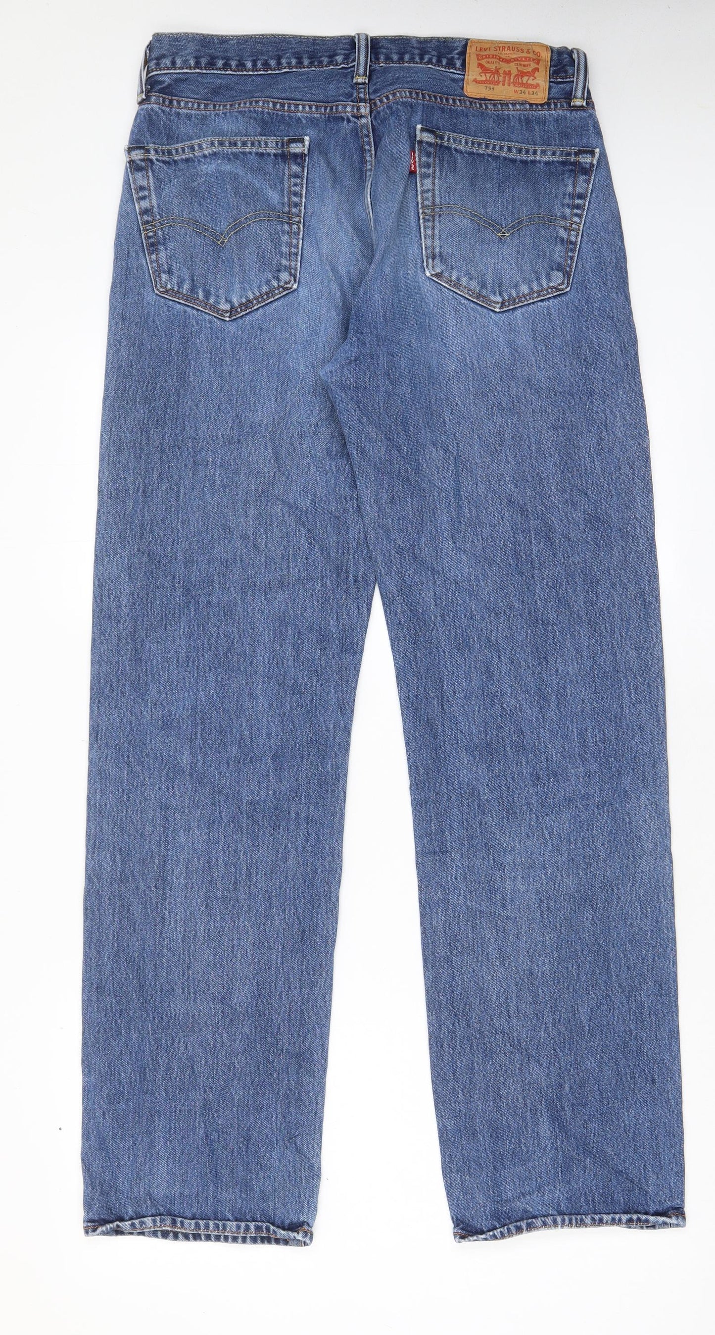 Levi's Mens Blue Cotton Straight Jeans Size 34 in L34 in Regular Zip - Pockets, Logo