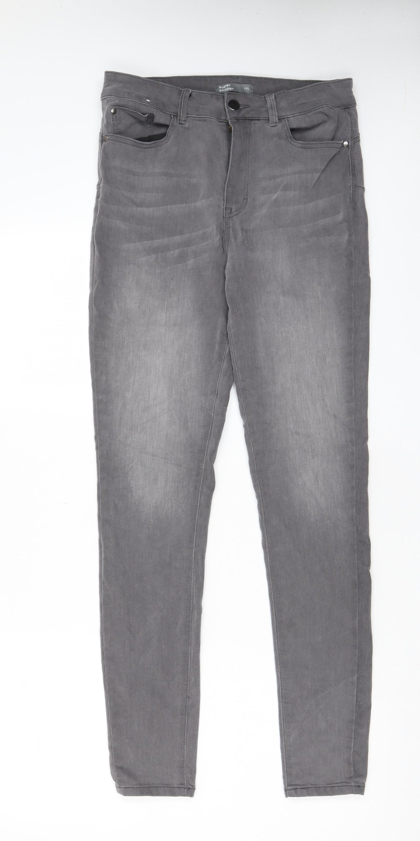 Nutmeg Womens Grey Cotton Skinny Jeans Size 12 L31 in Regular Zip - Pockets