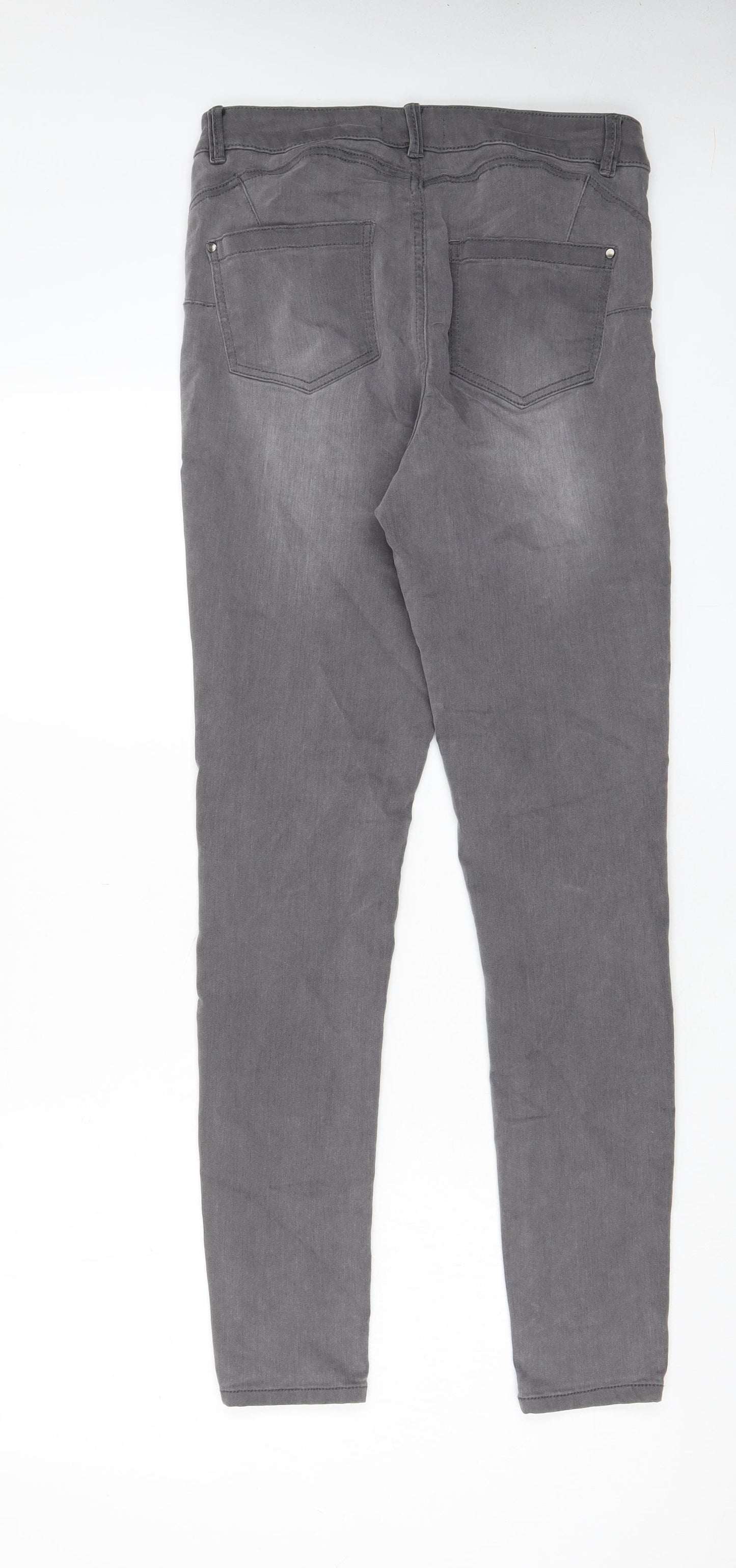Nutmeg Womens Grey Cotton Skinny Jeans Size 12 L31 in Regular Zip - Pockets
