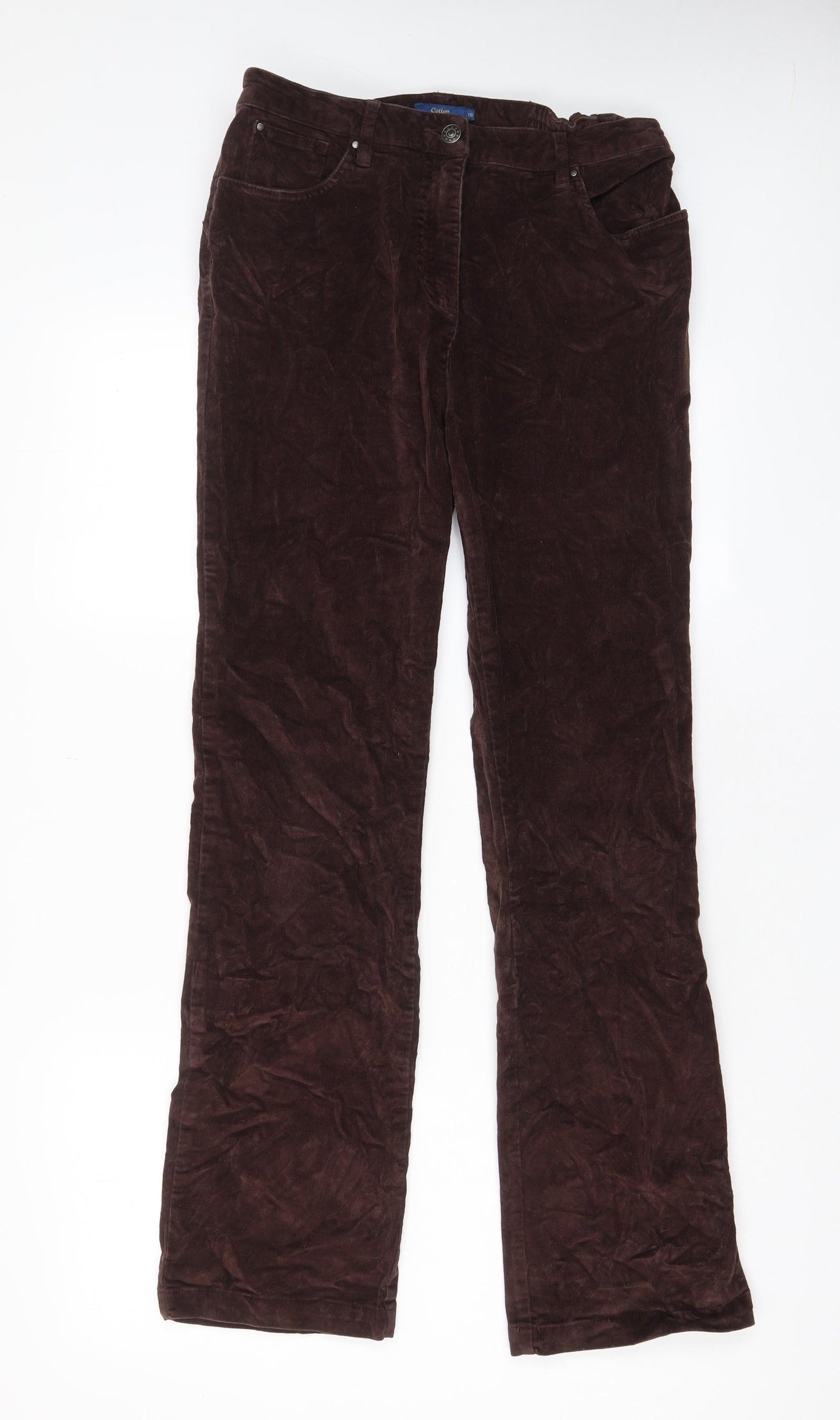 Cotton Traders Womens Brown Cotton Trousers Size 10 L31 in Regular Zip - Pockets