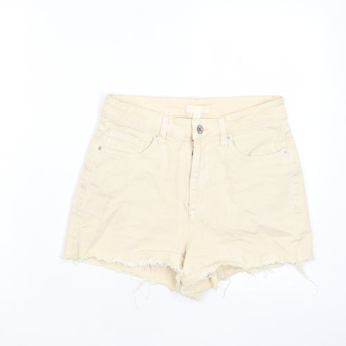 H&M Womens Beige Cotton Basic Shorts Size 8 L3 in Regular Zip - Pockets