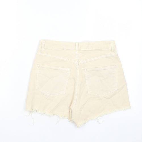 H&M Womens Beige Cotton Basic Shorts Size 8 L3 in Regular Zip - Pockets