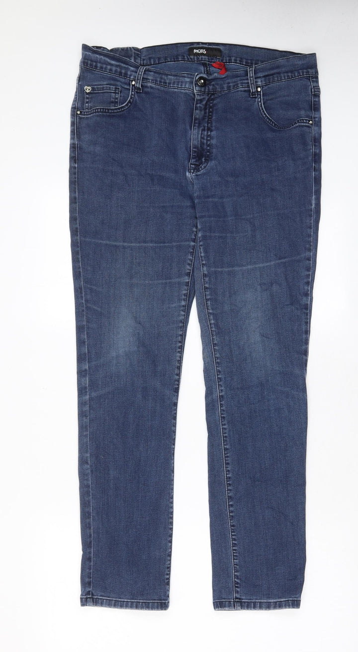 Angels Womens Blue Cotton Straight Jeans Size 34 in L29 in Regular Zip - Pockets, Studded