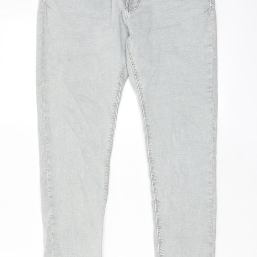 Bershka Womens Grey Cotton Skinny Jeans Size 14 L28 in Regular Zip - Pockets