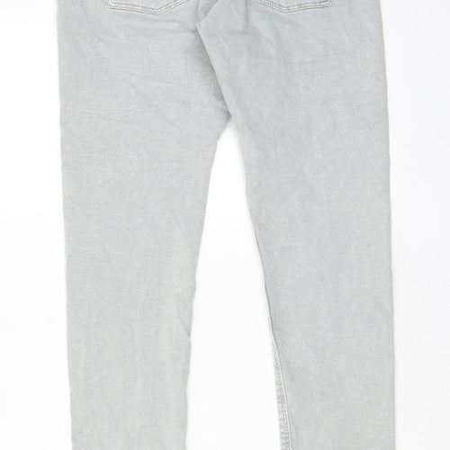 Bershka Womens Grey Cotton Skinny Jeans Size 14 L28 in Regular Zip - Pockets