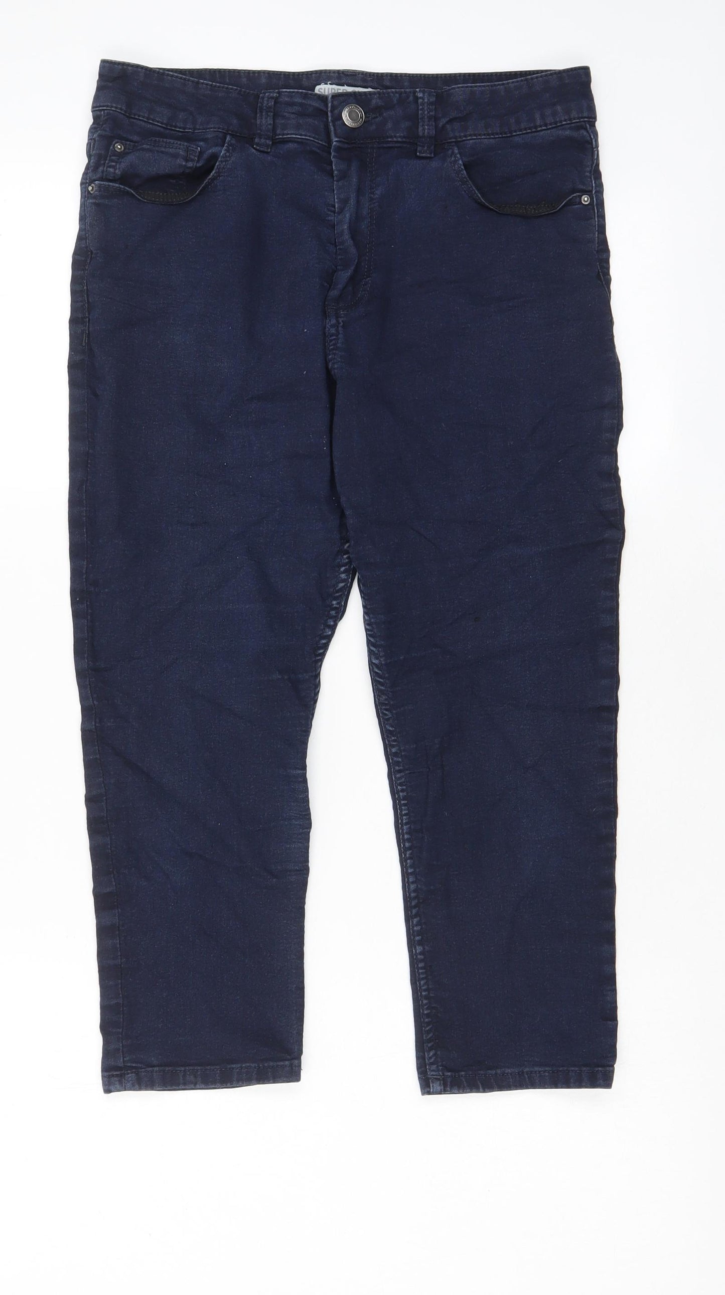 Marks and Spencer Womens Blue Cotton Bermuda Shorts Size 12 L20 in Regular Zip - Pockets