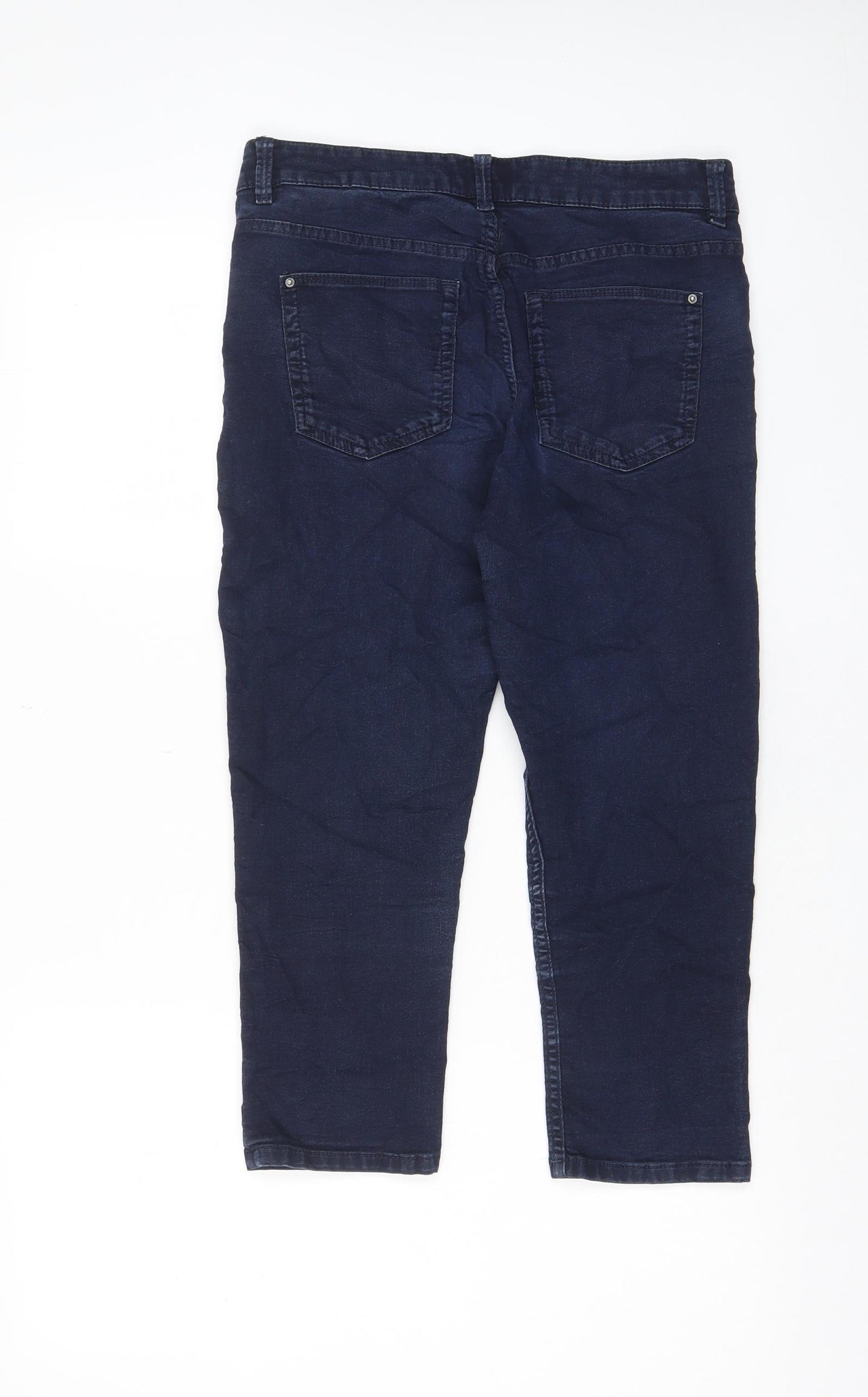 Marks and Spencer Womens Blue Cotton Bermuda Shorts Size 12 L20 in Regular Zip - Pockets