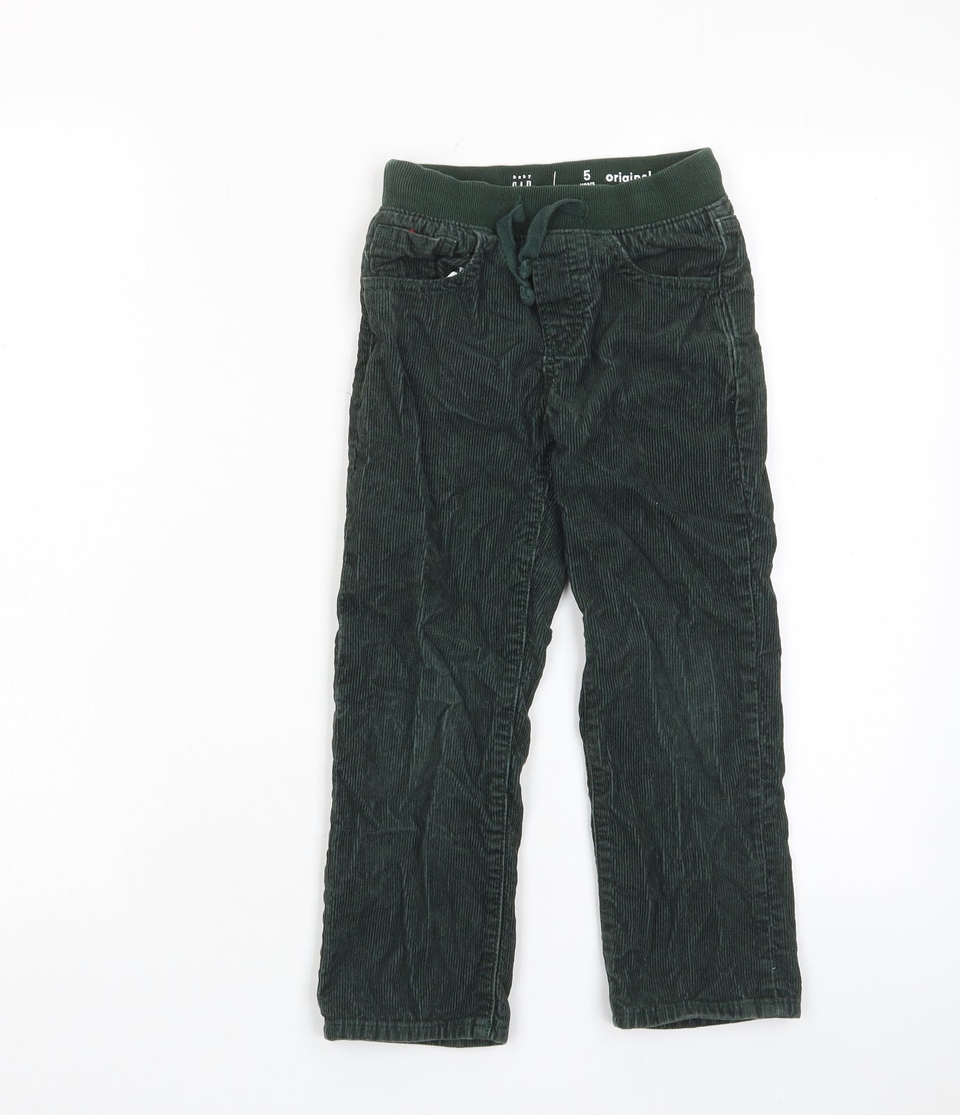 Gap Boys Green Cotton Chino Trousers Size 5 Years Regular Drawstring - Pockets
