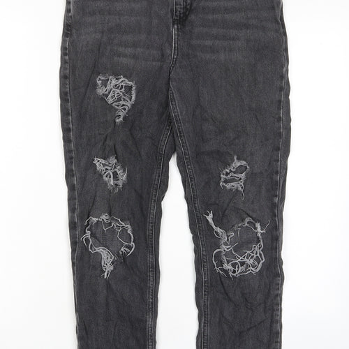 New Look Womens Grey Cotton Mom Jeans Size 8 L26 in Regular Zip - Pockets