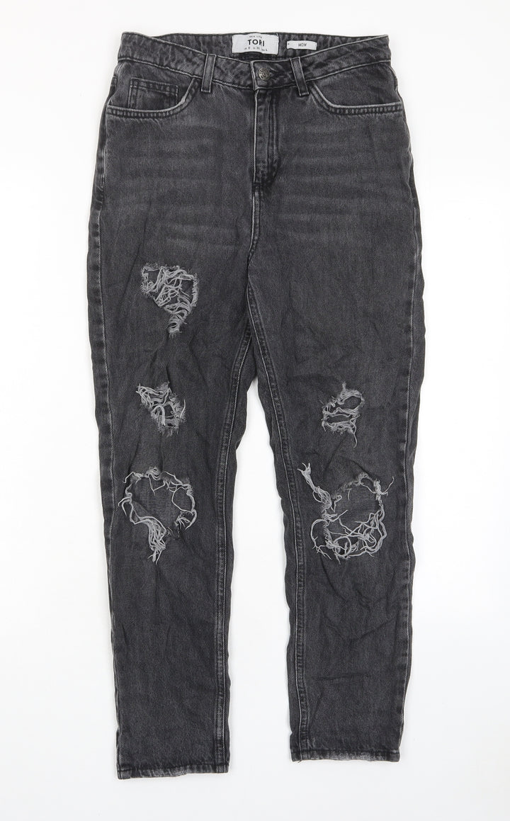New Look Womens Grey Cotton Mom Jeans Size 8 L26 in Regular Zip - Pockets