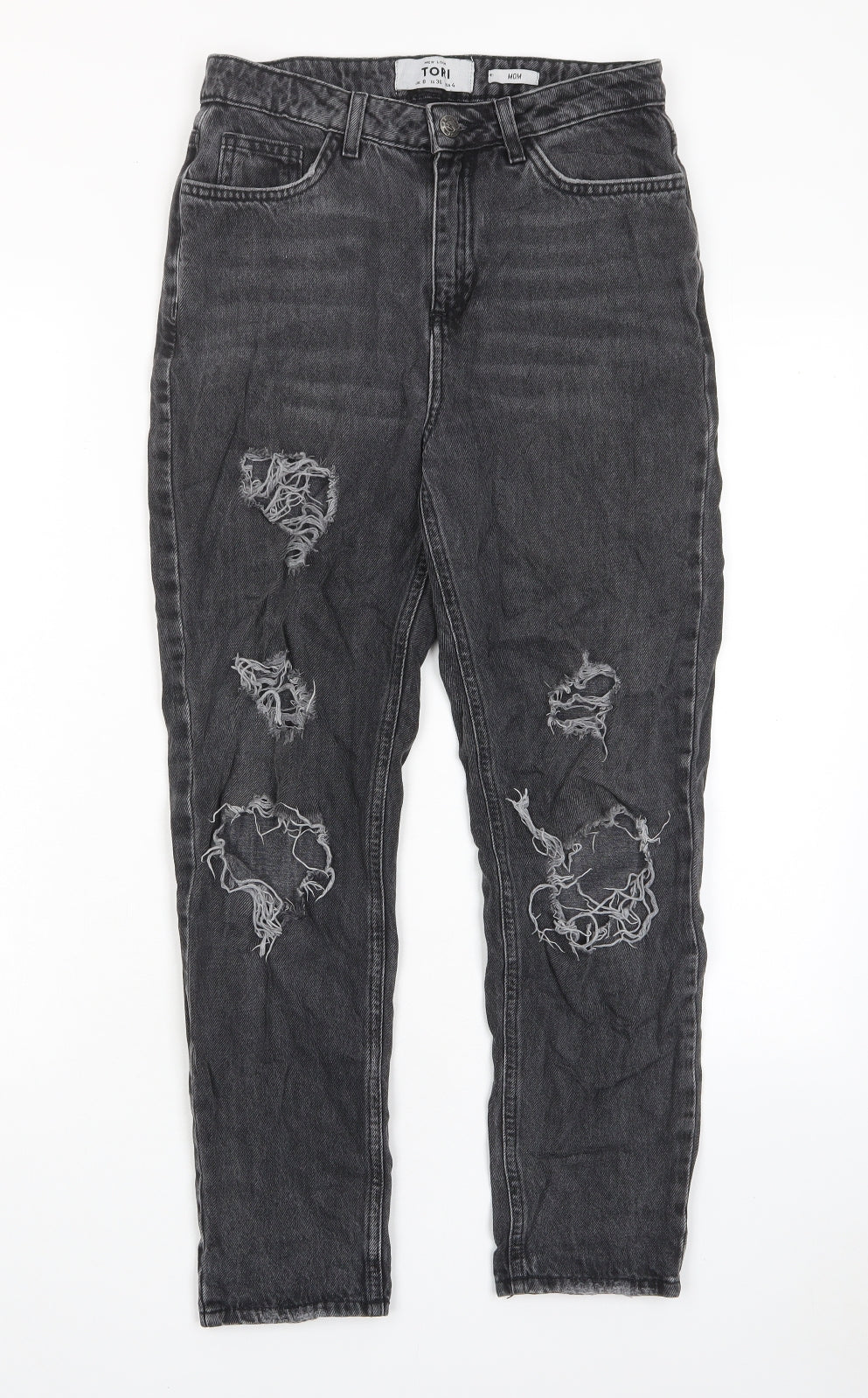 New Look Womens Grey Cotton Mom Jeans Size 8 L26 in Regular Zip - Pockets