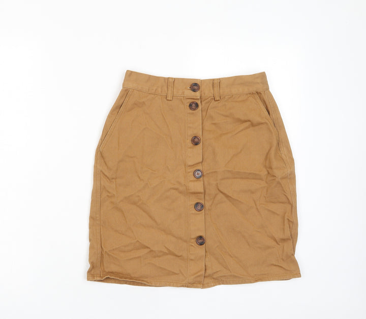 River Island Womens Brown Cotton A-Line Skirt Size 8 Button - Pockets, Belt Loops
