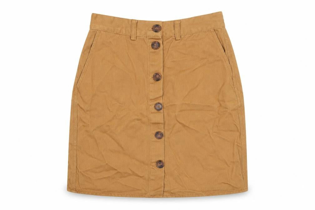 River Island Womens Brown Cotton A-Line Skirt Size 8 Button - Pockets, Belt Loops