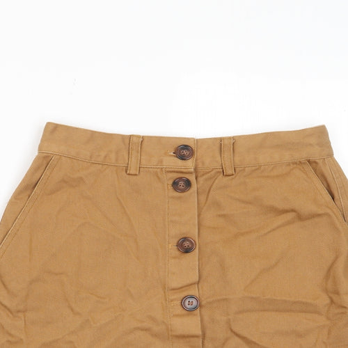 River Island Womens Brown Cotton A-Line Skirt Size 8 Button - Pockets, Belt Loops