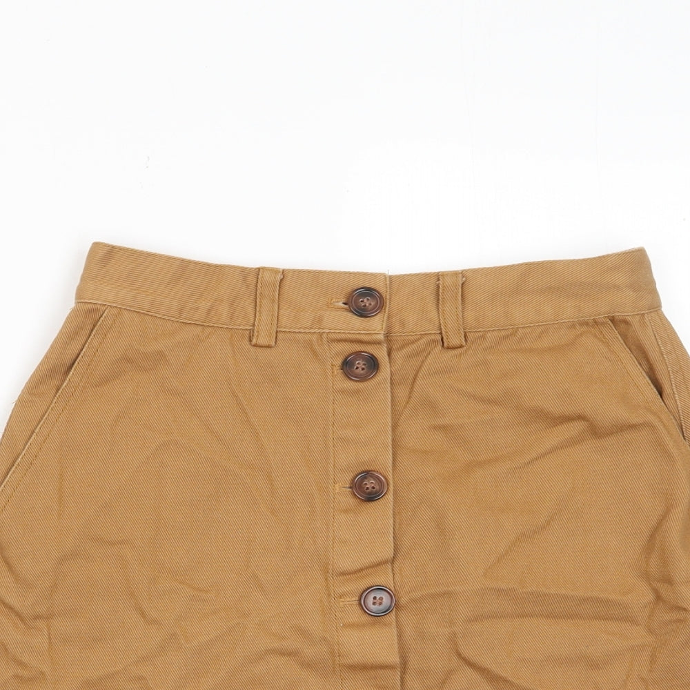 River Island Womens Brown Cotton A-Line Skirt Size 8 Button - Pockets, Belt Loops