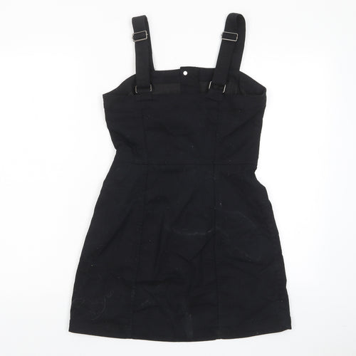 H&M Womens Black Cotton Pencil Dress Size 8 Square Neck Button - Pockets