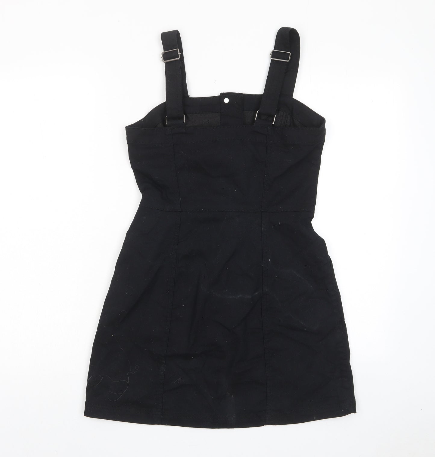 H&M Womens Black Cotton Pencil Dress Size 8 Square Neck Button - Pockets