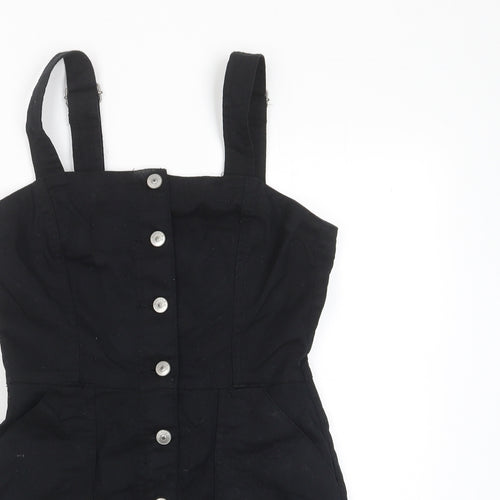 H&M Womens Black Cotton Pencil Dress Size 8 Square Neck Button - Pockets