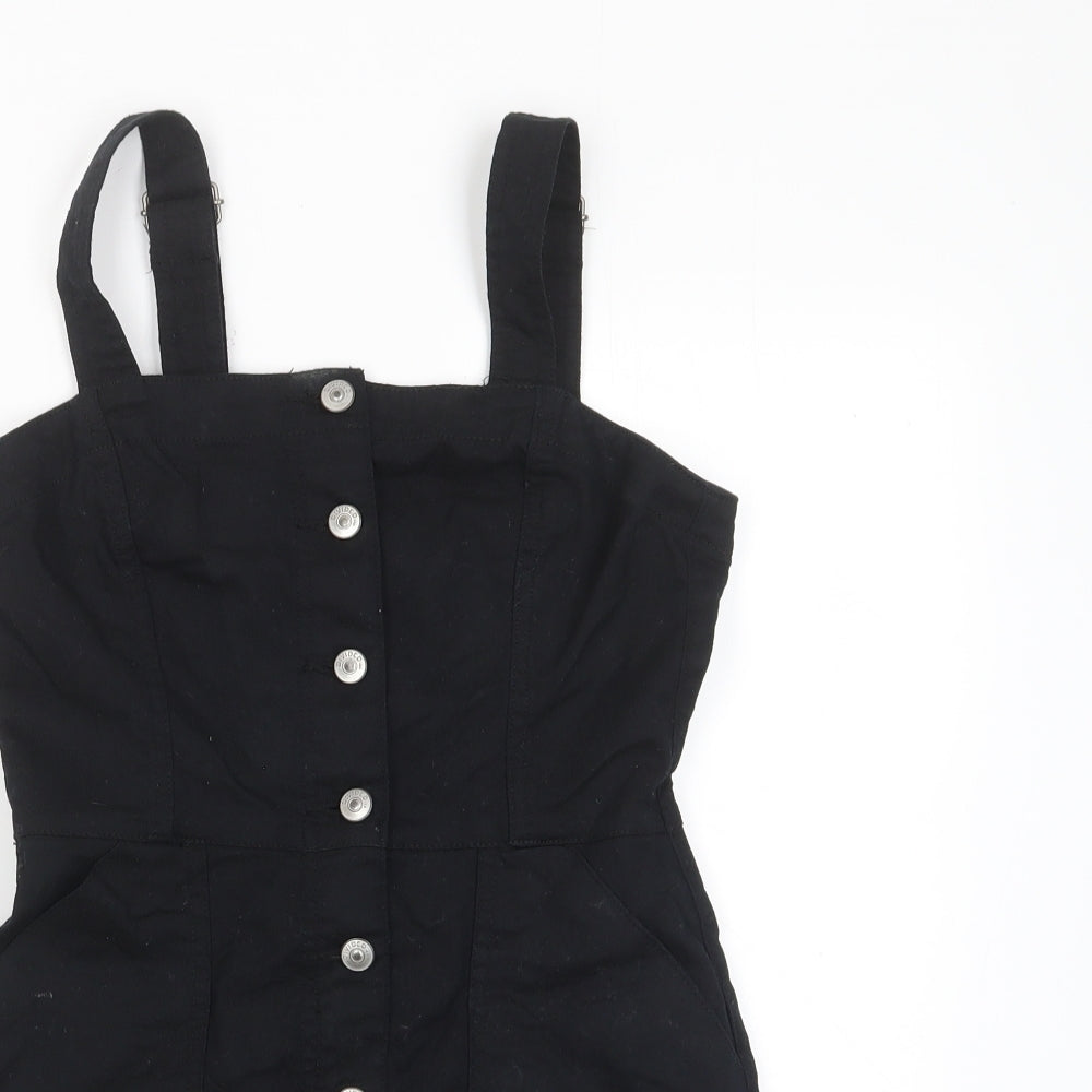 H&M Womens Black Cotton Pencil Dress Size 8 Square Neck Button - Pockets