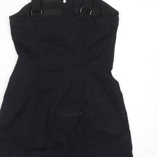 H&M Womens Black Cotton Pencil Dress Size 8 Square Neck Button - Pockets