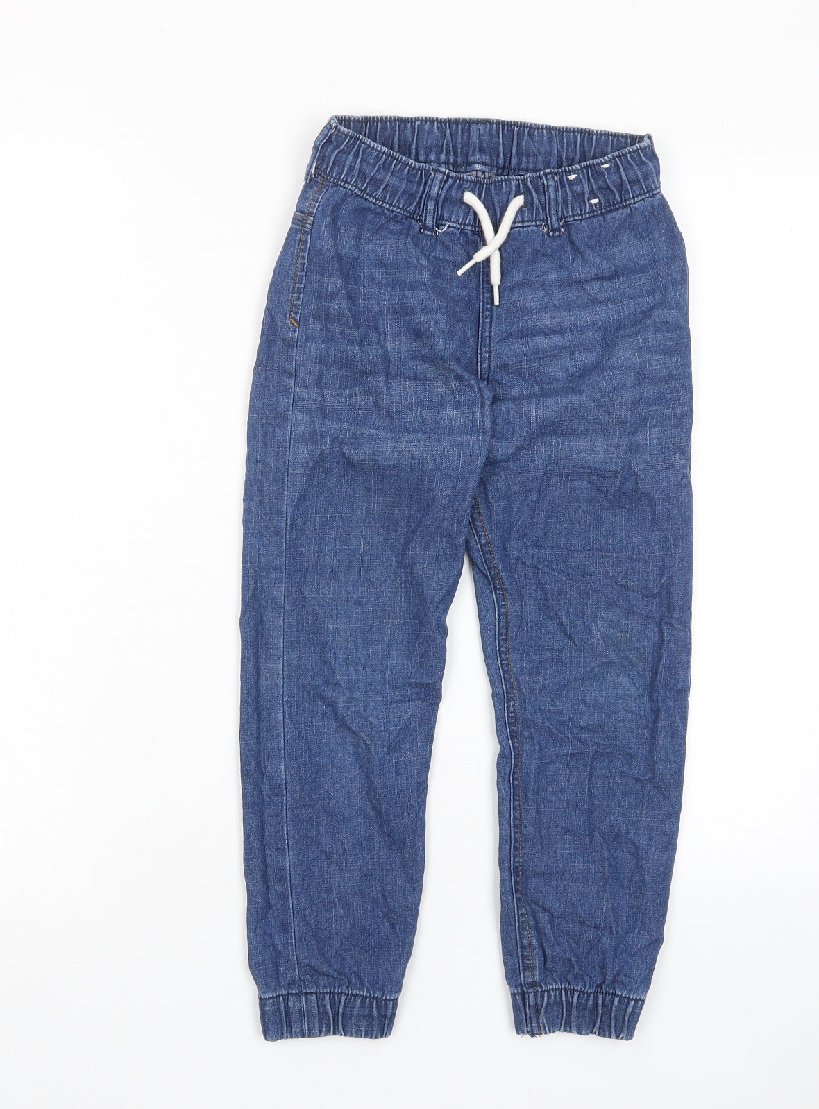 H&M Boys Blue Cotton Straight Jeans Size 6-7 Years Regular Drawstring