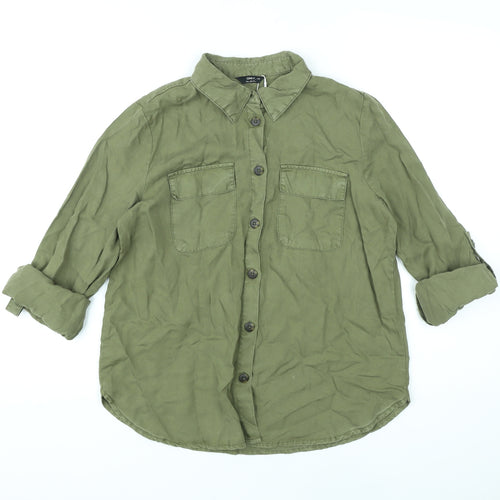 Only Womens Green Lyocell Basic Button-Up Size XS Collared